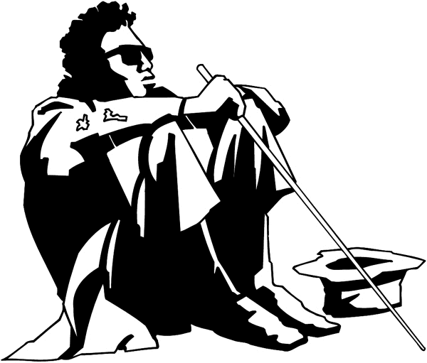Blind man on corner begging vinyl sticker. Customize on line. People 069-0403
